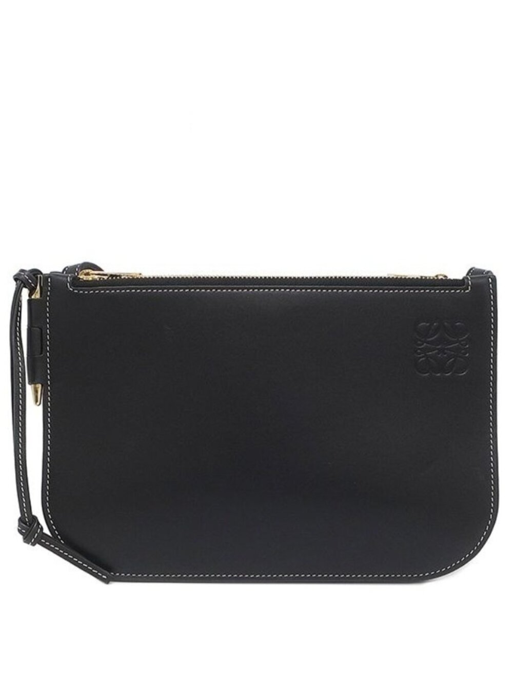 Loewe Shoulder Bag Gate Double Zip Pouch Leather Black Gold